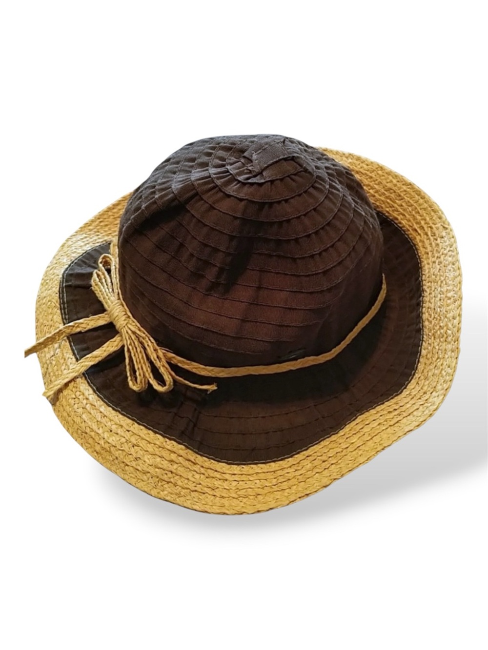 Scala Collezione Woven Straw Brown Fabric Sun Garden Beach Hat, One Size